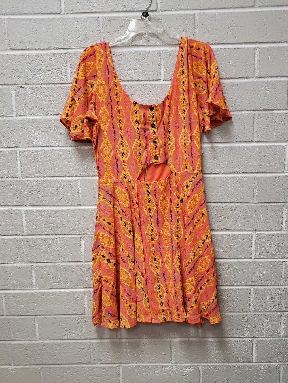 Women’s Orange Patterned Cutout Summer Dress